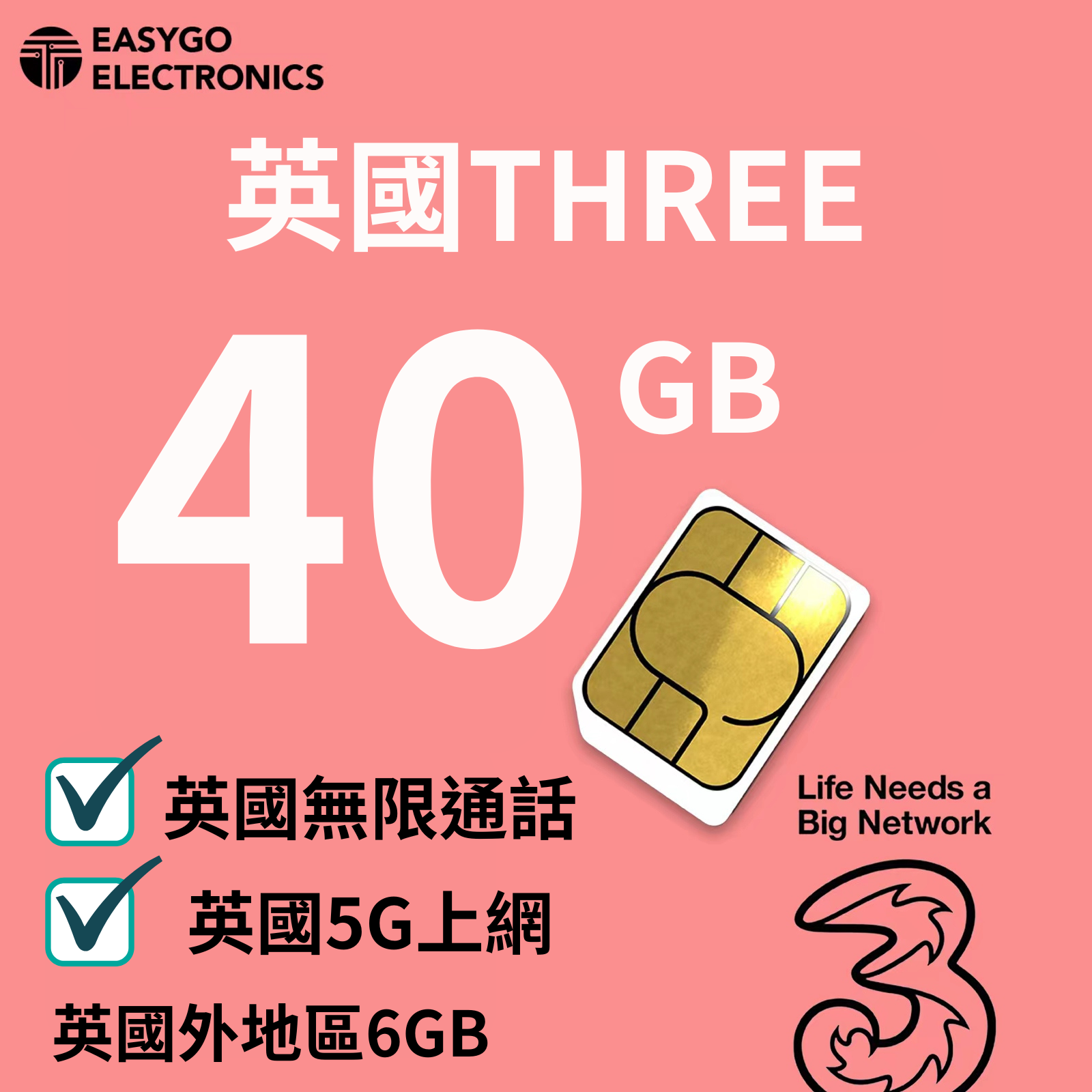 Three 英國電話卡 歐洲電話卡 30days 5G  70國通用 英國電話卡 歐洲